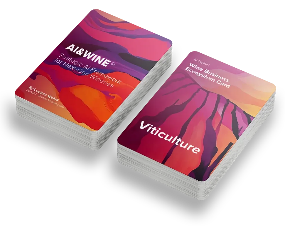 Mazo de cartas AI&WINE: portada y carta de ecosistema Viticulture